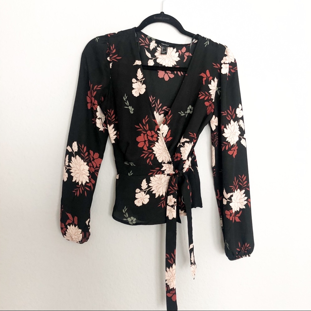 Black Floral Wrap Styler Blouse